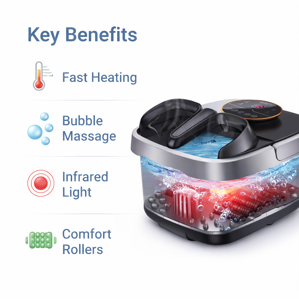 Heated Foot Spa Bath - Bubble Rollers - Infrared Light