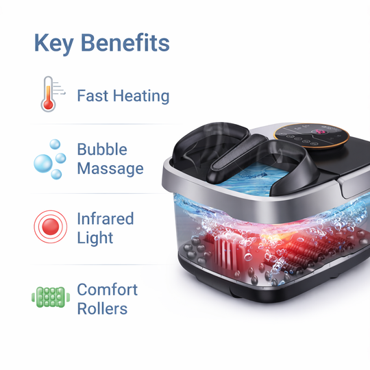 Heated Foot Spa Bath - Bubble Rollers - Infrared Light