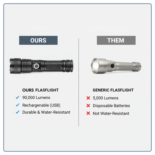 LED Flashlight - Rechargeable Torch - Zoom Function