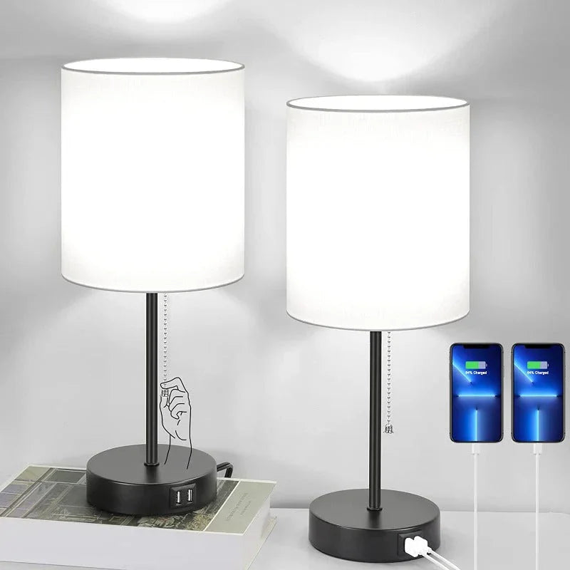Lamp - USB Ports - Modern Black Set