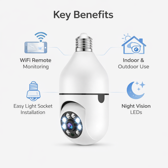 Light Bulb Camera - Indoor Outdoor - WiFi Monitoring