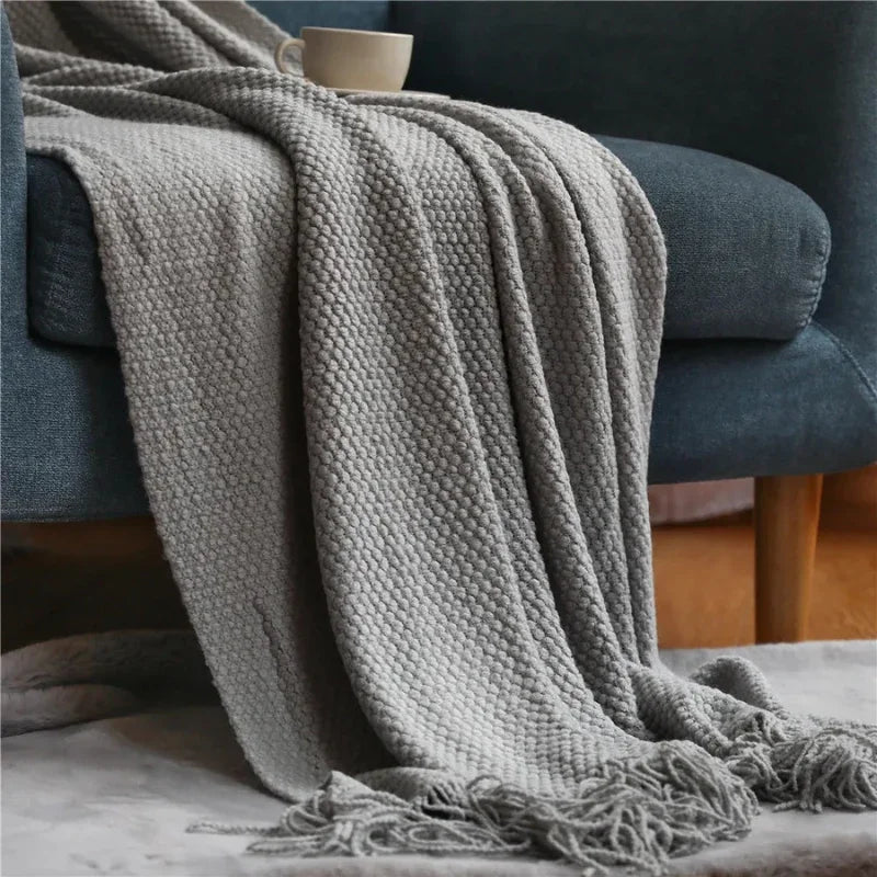Merino-Style Blanket - Tassels - Acrylic Fabric