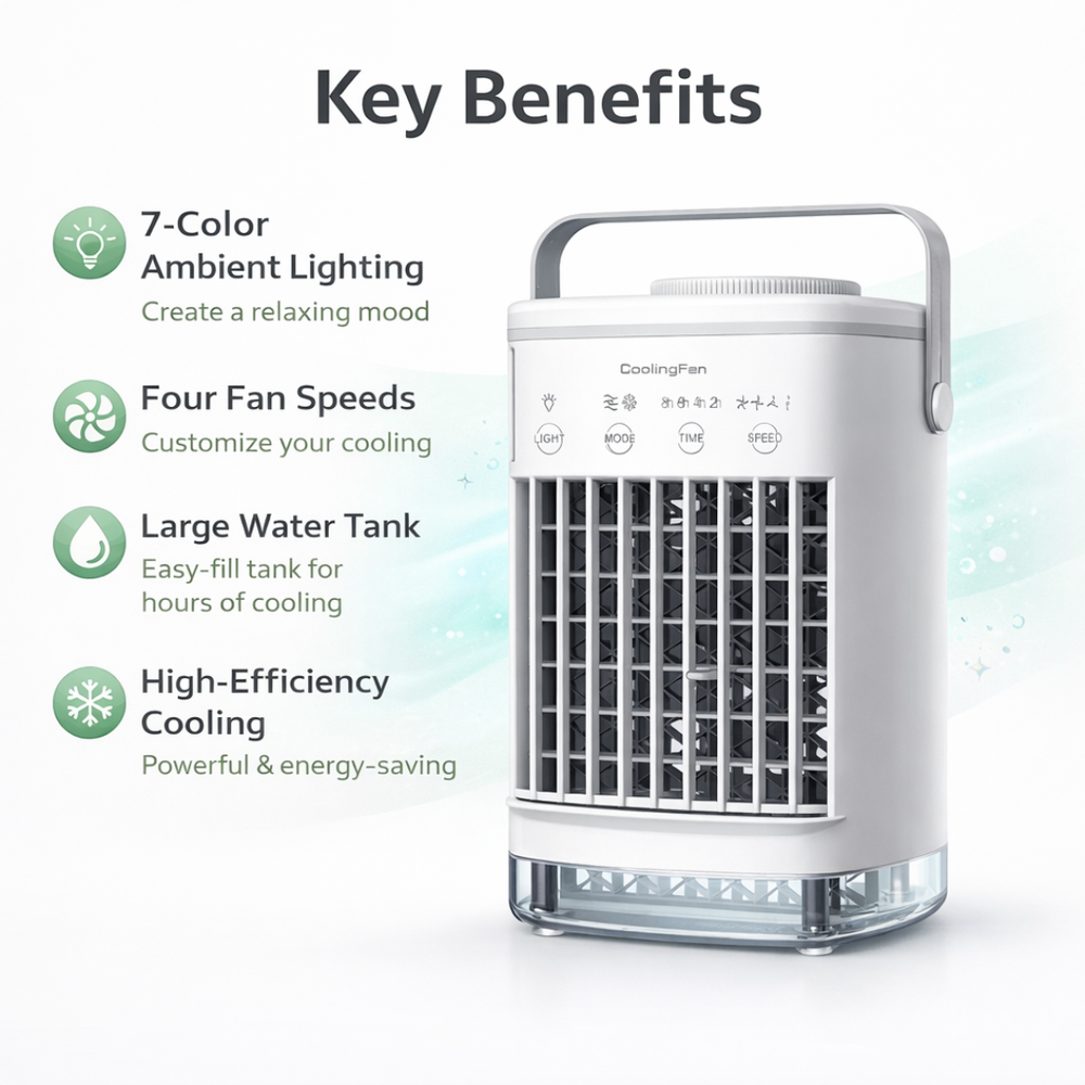 Mini Air Cooler - Portable Design - Adjustable Settings