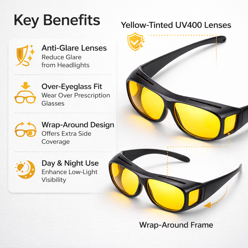 Night Vision Glasses - Anti Glare - Over Eyeglasses