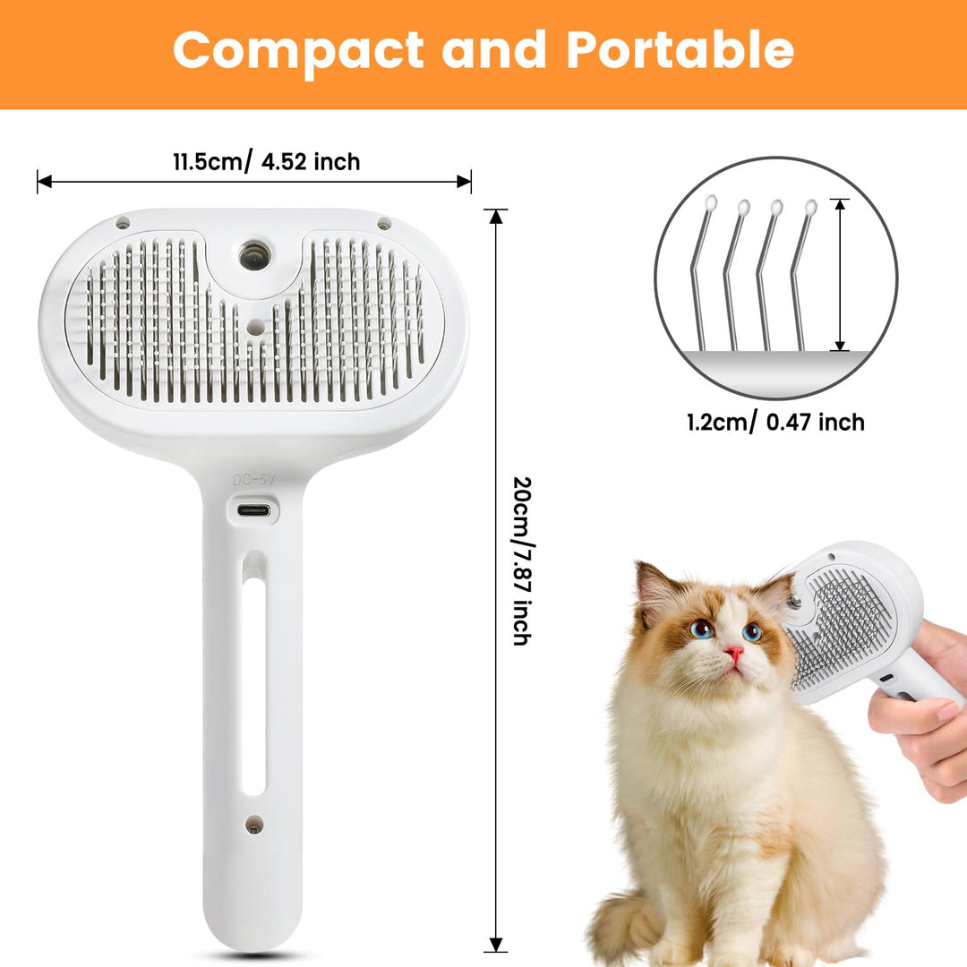 Pet Grooming Brush - Steam Spray - Self Cleaning