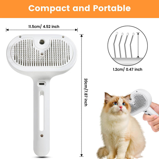 Pet Grooming Brush - Steam Spray - Self Cleaning