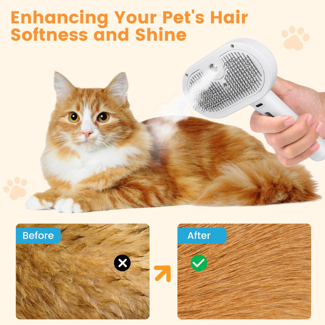 Pet Grooming Brush - Steam Spray - Self Cleaning