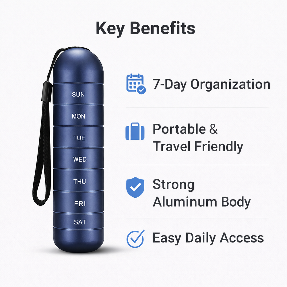 Pill Organizer - Portable Aluminium - Seven Day