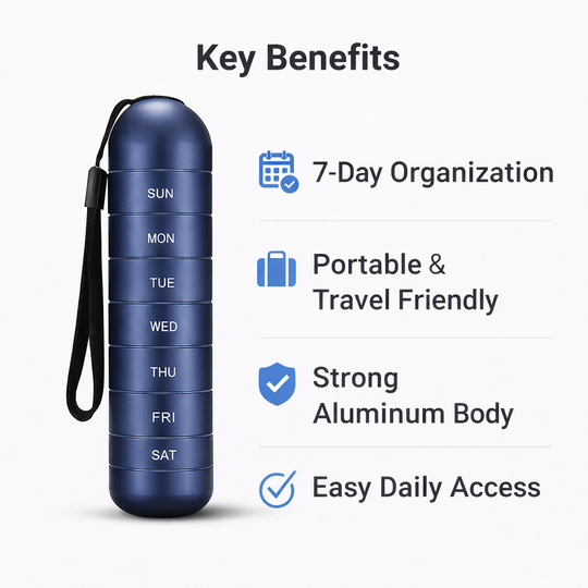 Pill Organizer - Portable Aluminium - Seven Day
