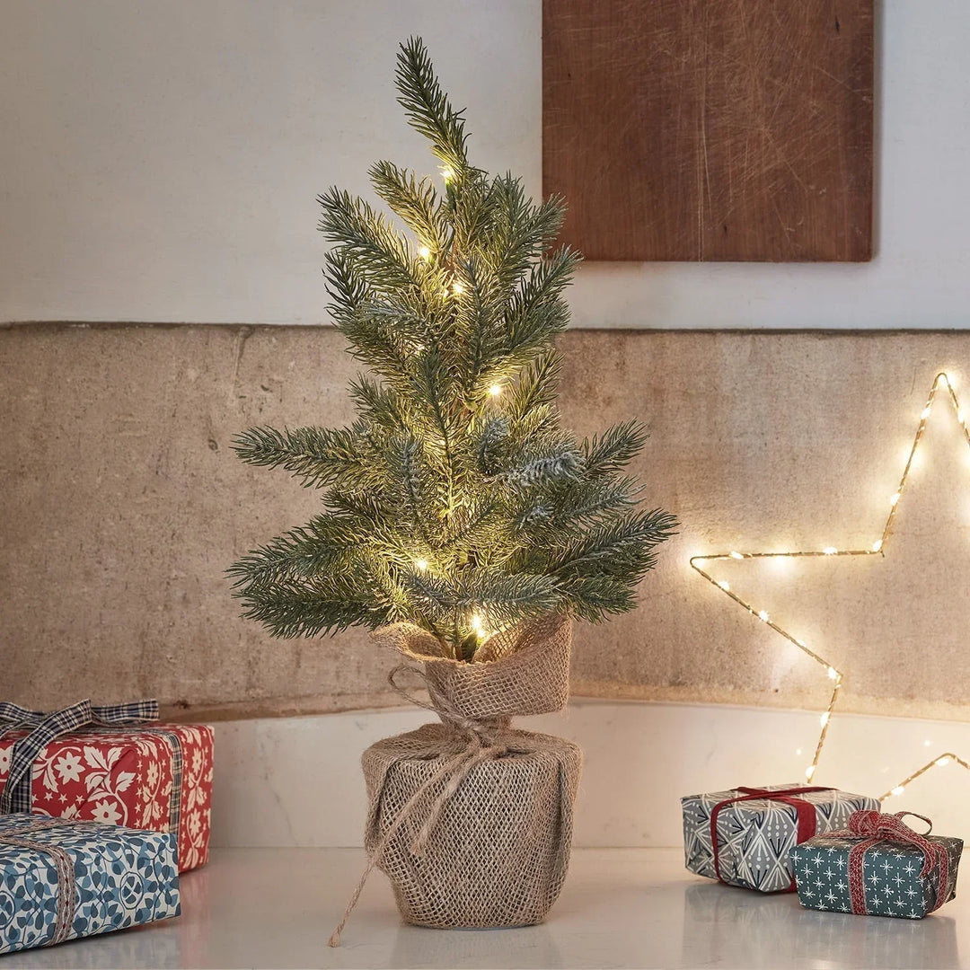 Pre-Lit Mini Christmas Tree - LED Lights - Frosted Branches