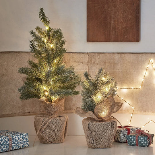 Pre-Lit Mini Christmas Tree - LED Lights - Frosted Branches