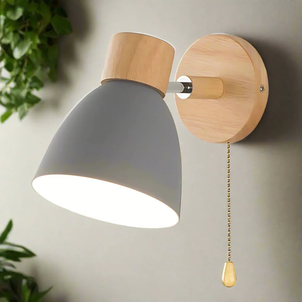 Scandinavian Wall Light - Pull Switch - Natural Wood