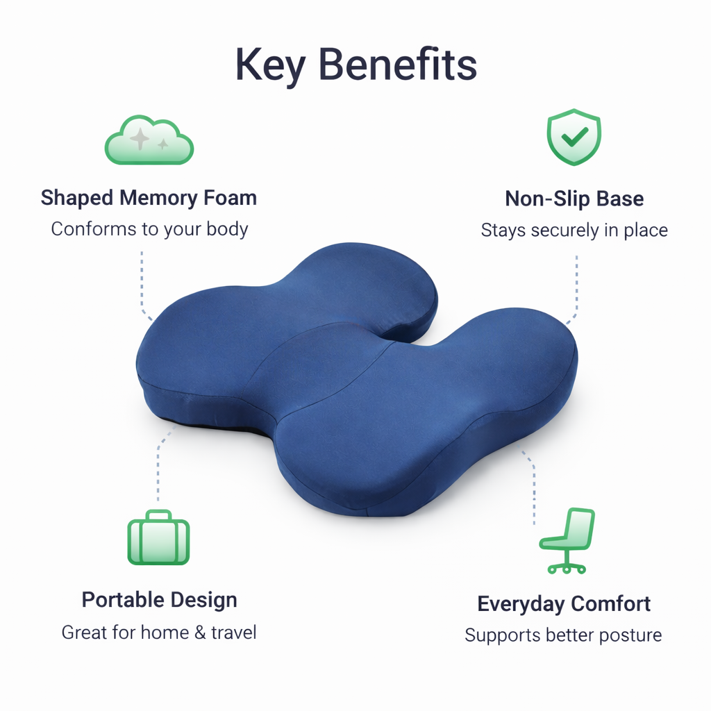 Seat Cushion - Memory Foam - Ergonomic Shape