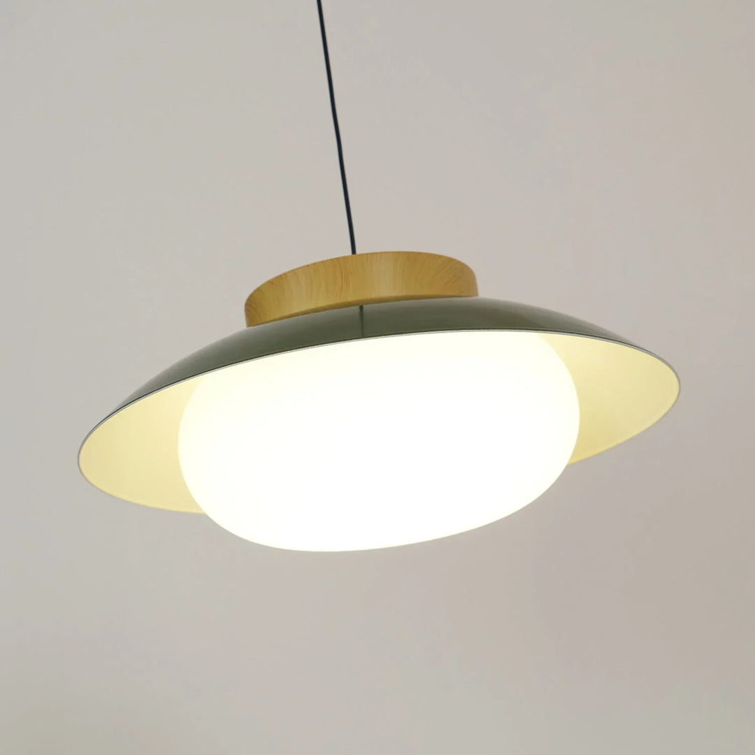 Pendant Lamp - Metal Shade - Wooden Accent - Luvonic
