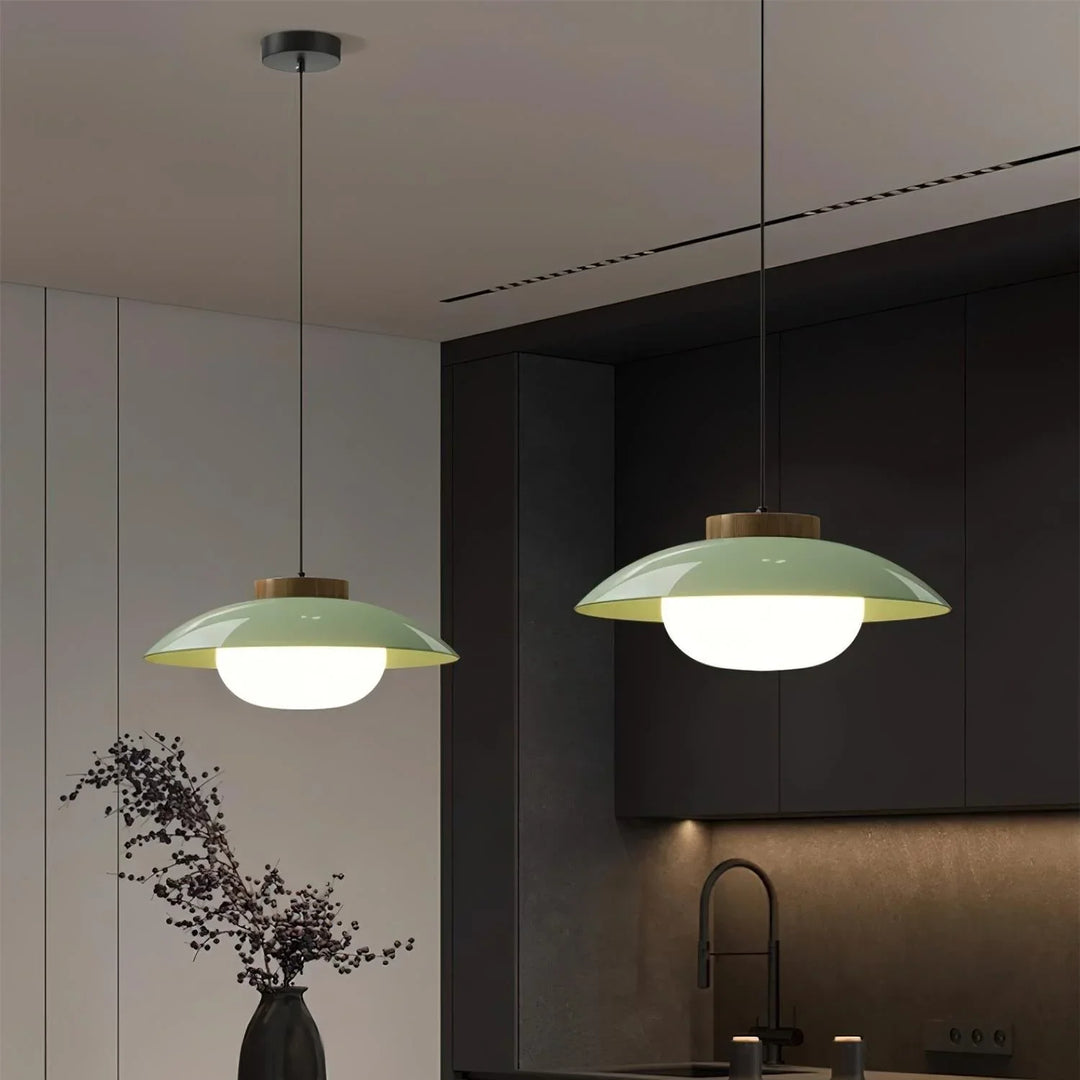 Pendant Lamp - Metal Shade - Wooden Accent - Luvonic
