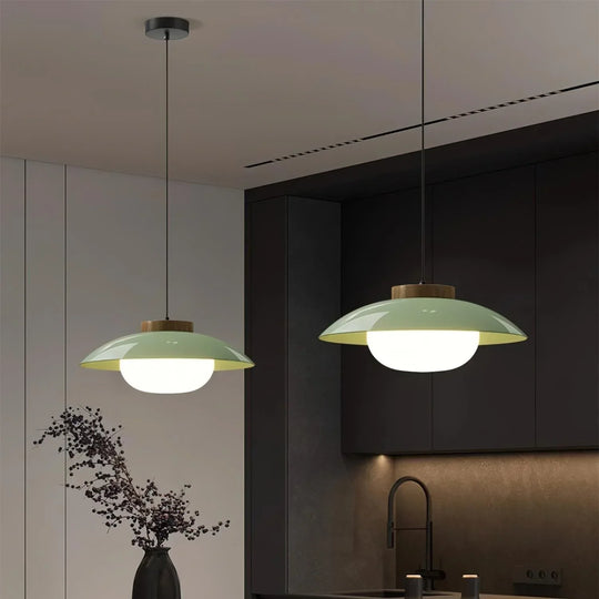Pendant Lamp - Metal Shade - Wooden Accent - Luvonic