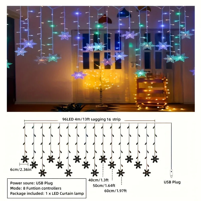 Snowflake Curtain Light - USB Powered - Indoor Decoration