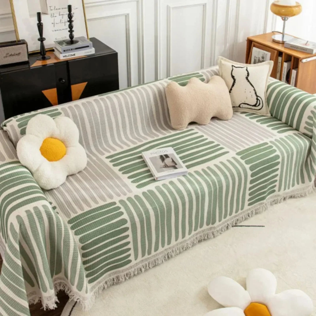 Sofa Throw Blanket - Scandinavian Design - Tassel Edge