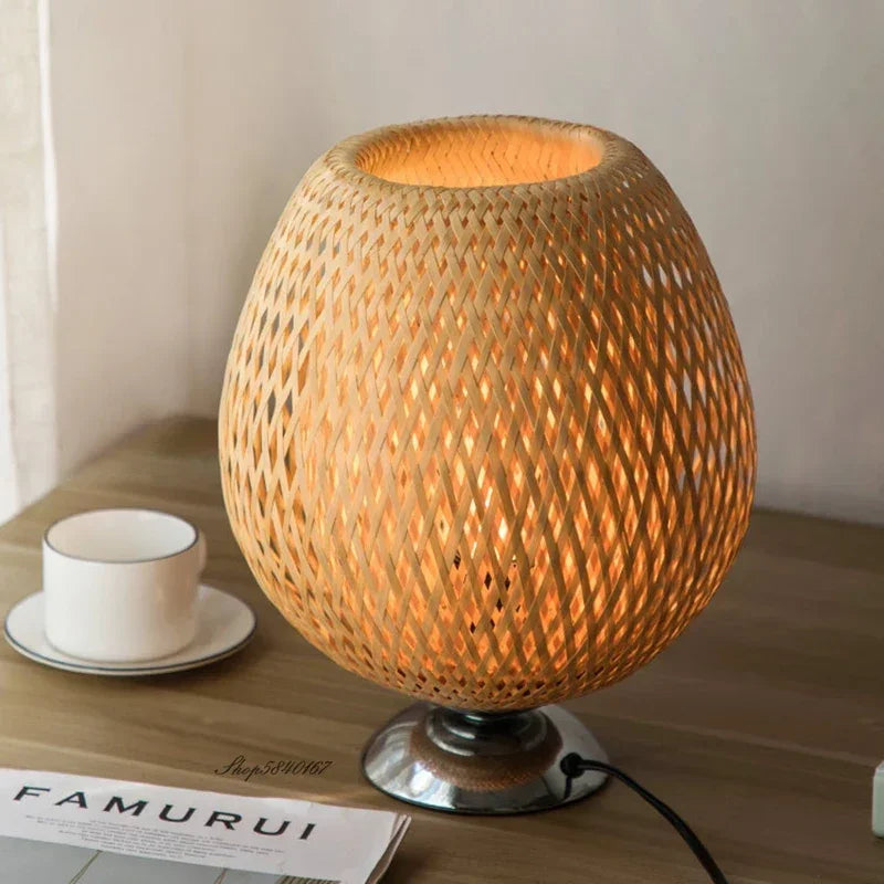 Table Lamp - Bamboo Shade - Wooden Base