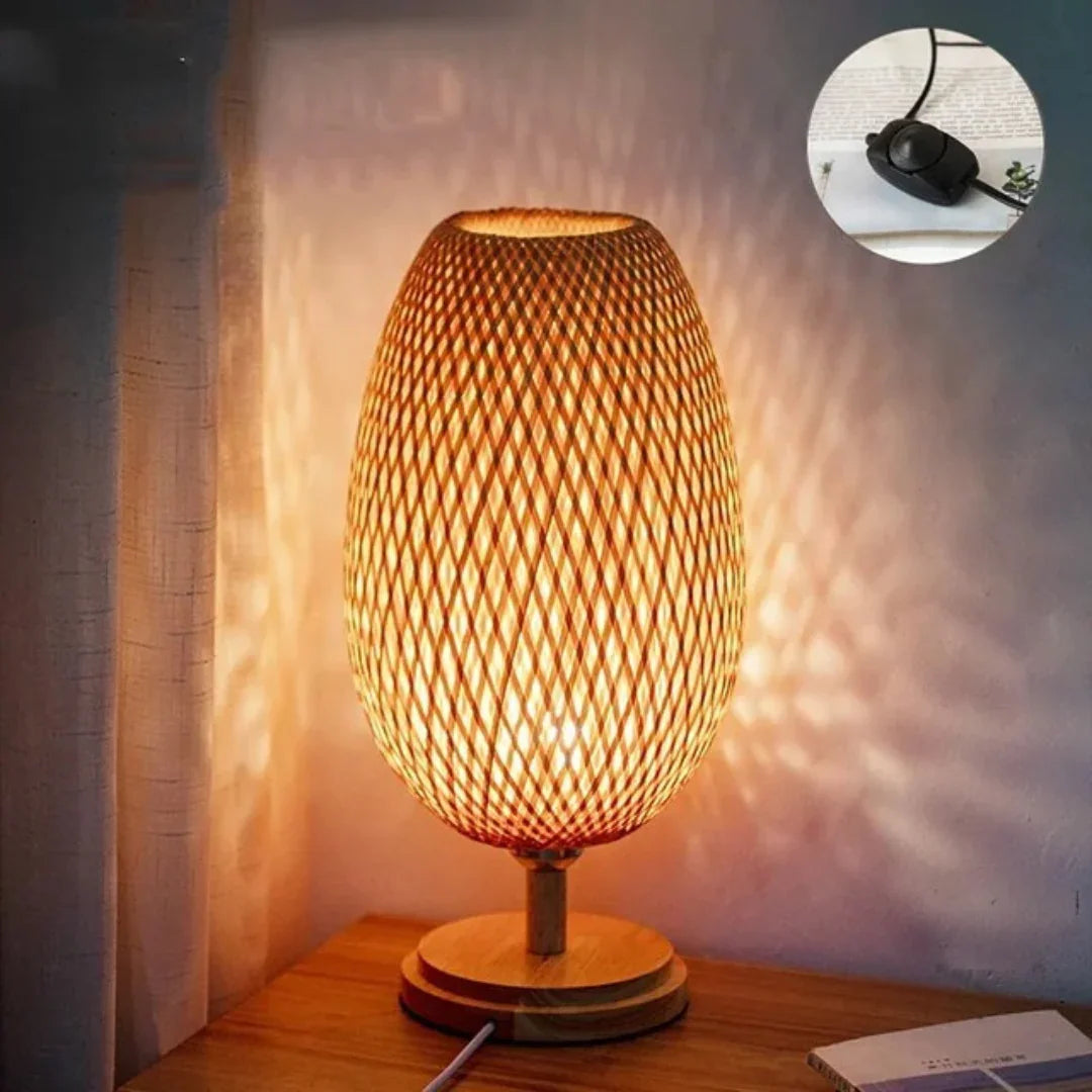 Table Lamp - Bamboo Shade - Wooden Base