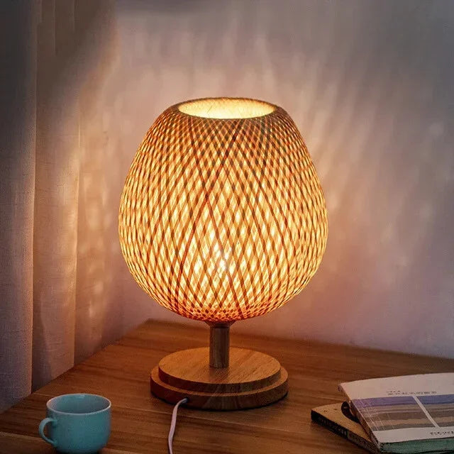 Table Lamp - Bamboo Shade - Wooden Base