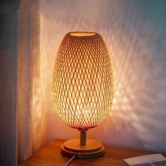 Table Lamp - Bamboo Shade - Wooden Base