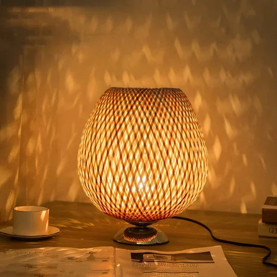 Table Lamp - Bamboo Shade - Wooden Base