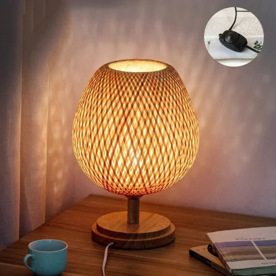 Table Lamp - Bamboo Shade - Wooden Base
