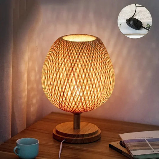 Table Lamp - Bamboo Shade - Wooden Base