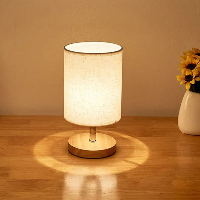 Table Lamp - Fabric Shade - Wooden Base