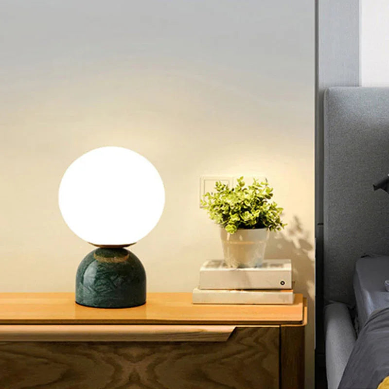 Table Lamp - Glass Globe - Stone Base