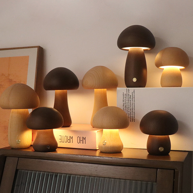 Table Lamp - Wooden Design - Mushroom Shape
