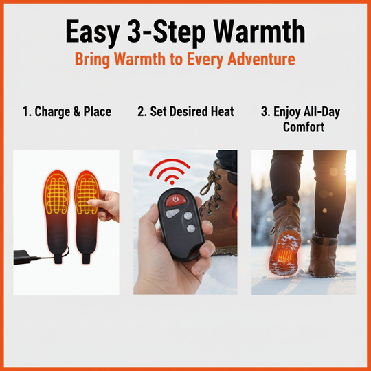 USB Powered Heated Insoles - Adjustable Levels - Outdoor Use