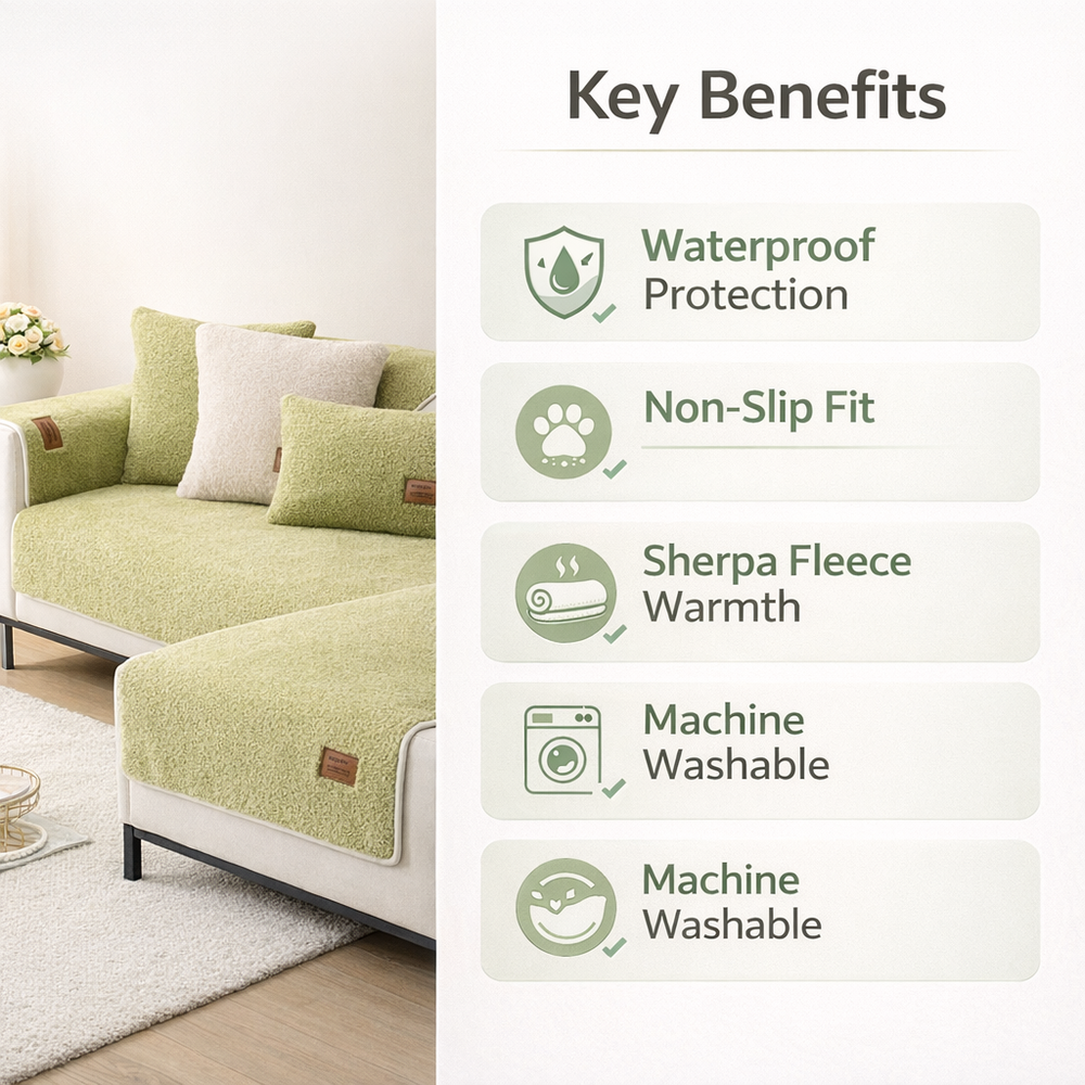 Waterproof Sofa Cover - Sherpa Fleece - Non-Slip Design