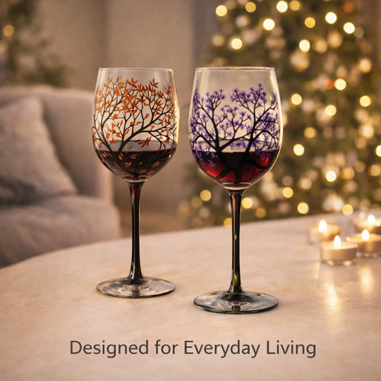 Wine Glass Set - Seasonal Tree - Decorative Design