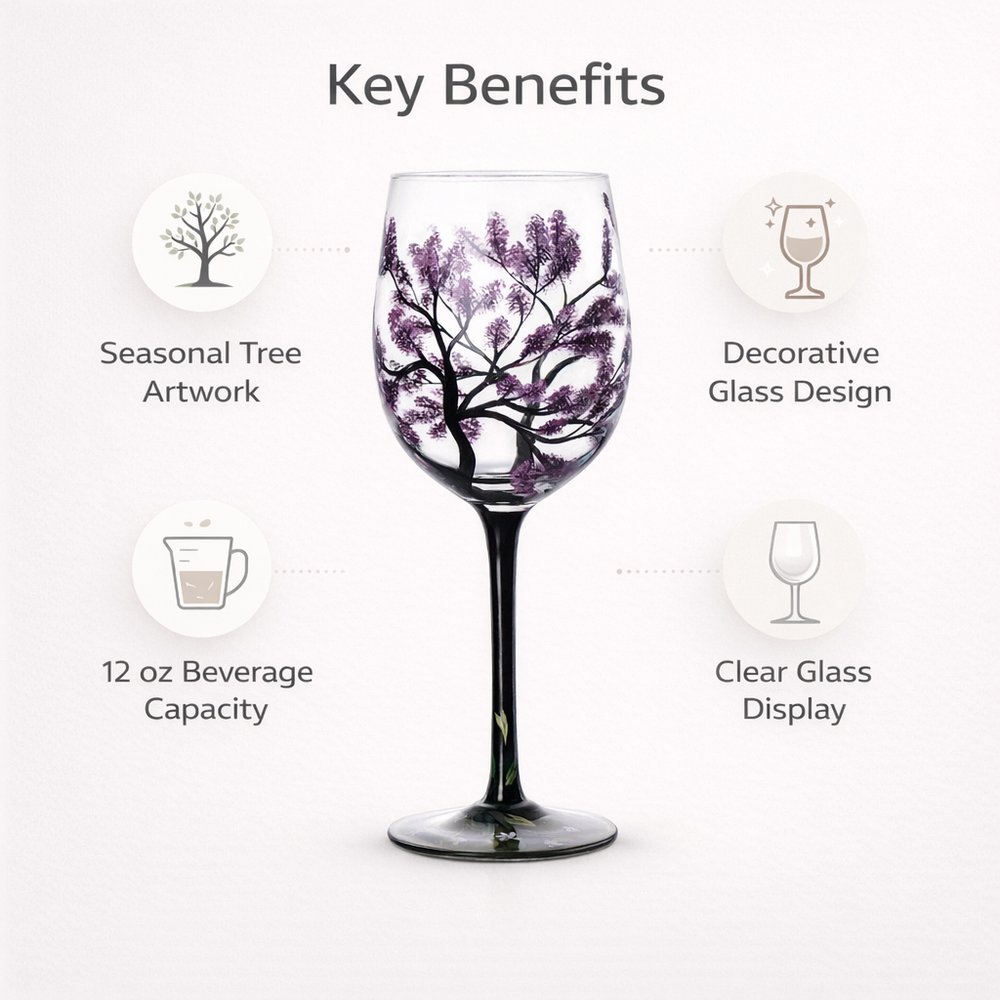Wine Glass Set - Seasonal Tree - Decorative Design