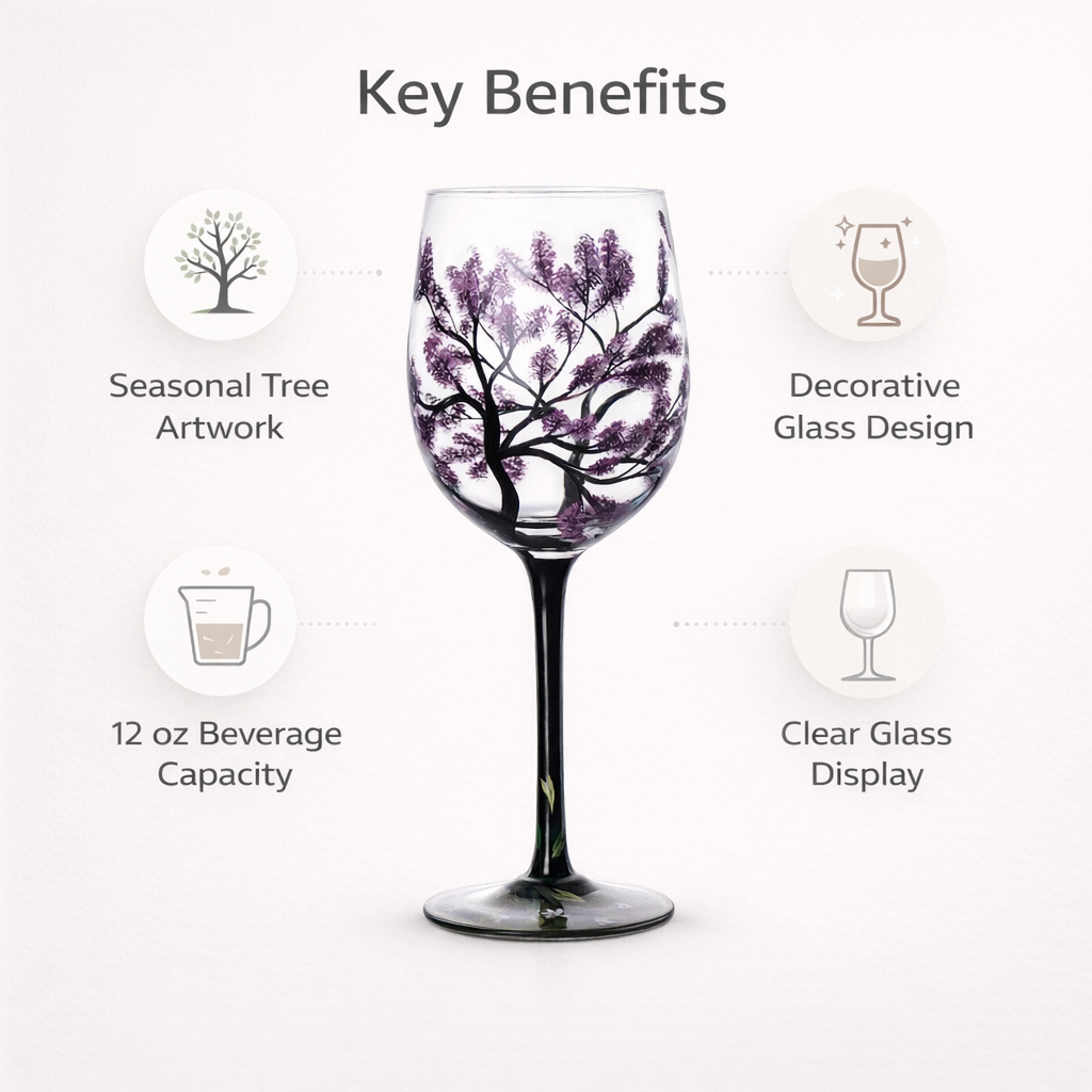 Wine Glass Set - Seasonal Tree - Decorative Design
