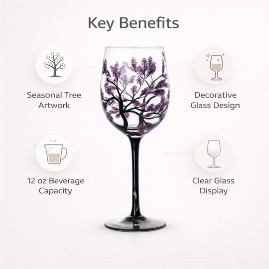 Wine Glass Set - Seasonal Tree - Decorative Design