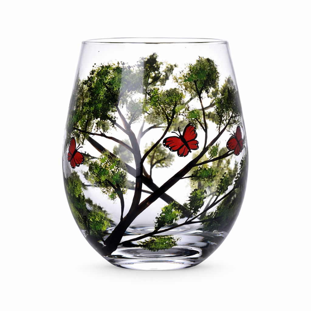 Wine Glass Set - Seasonal Tree - Decorative Design