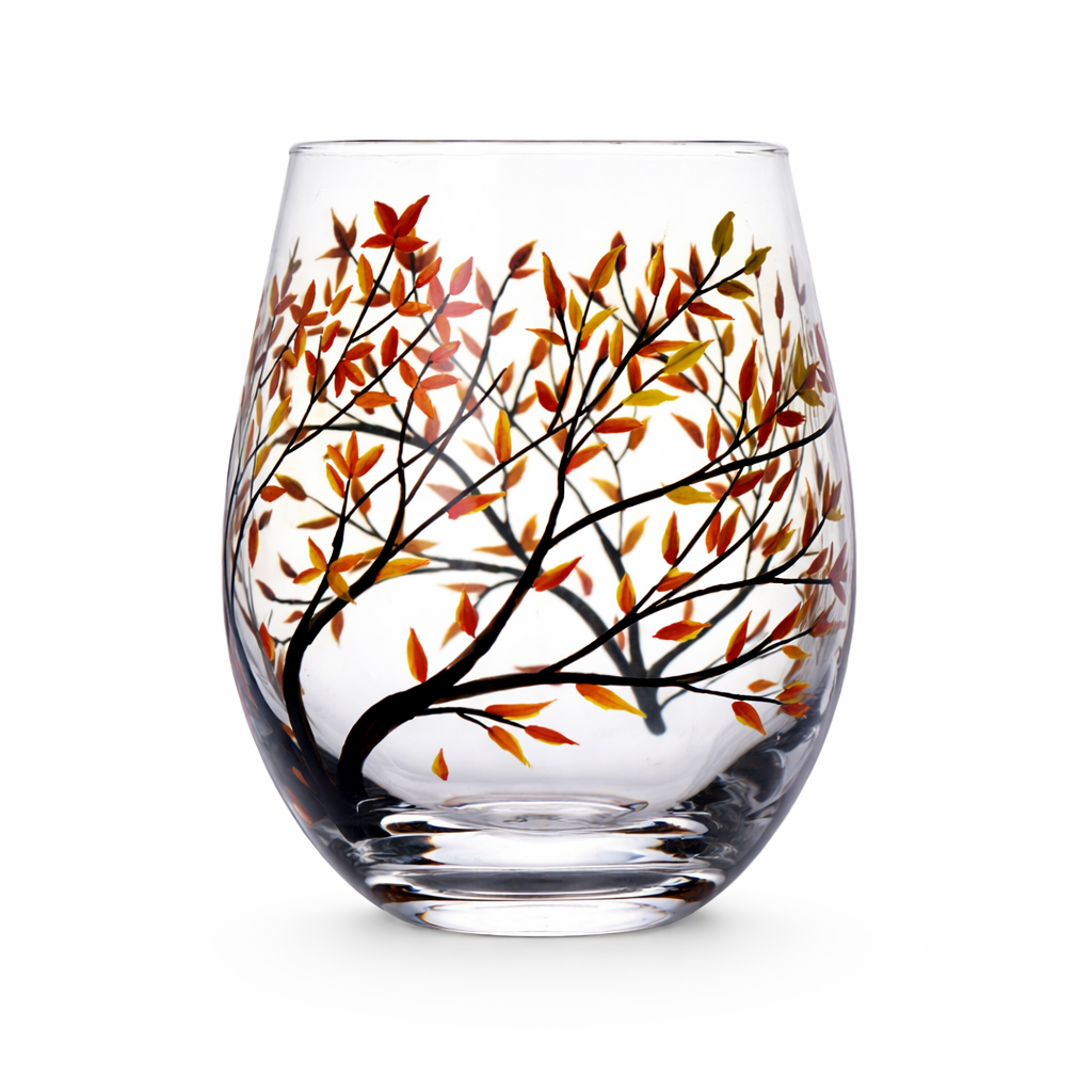 Wine Glass Set - Seasonal Tree - Decorative Design