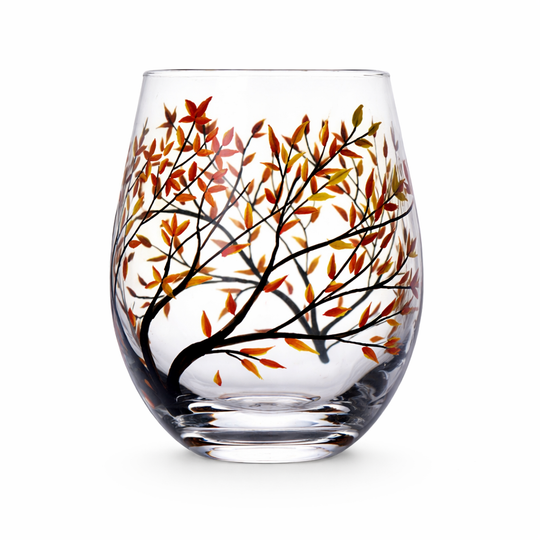 Wine Glass Set - Seasonal Tree - Decorative Design