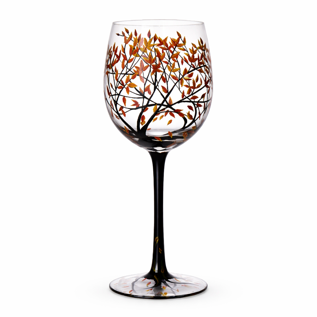 Wine Glass Set - Seasonal Tree - Decorative Design