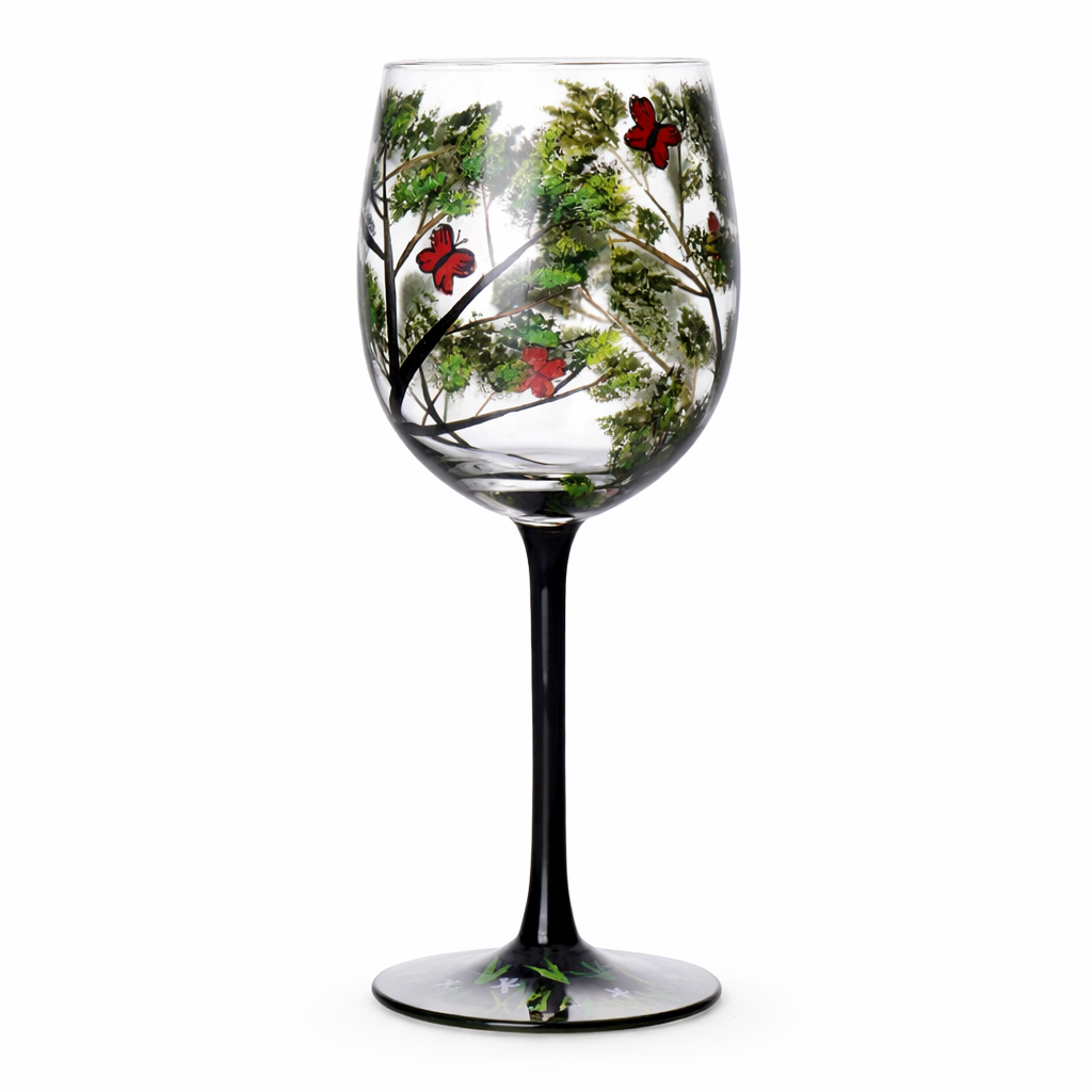 Wine Glass Set - Seasonal Tree - Decorative Design