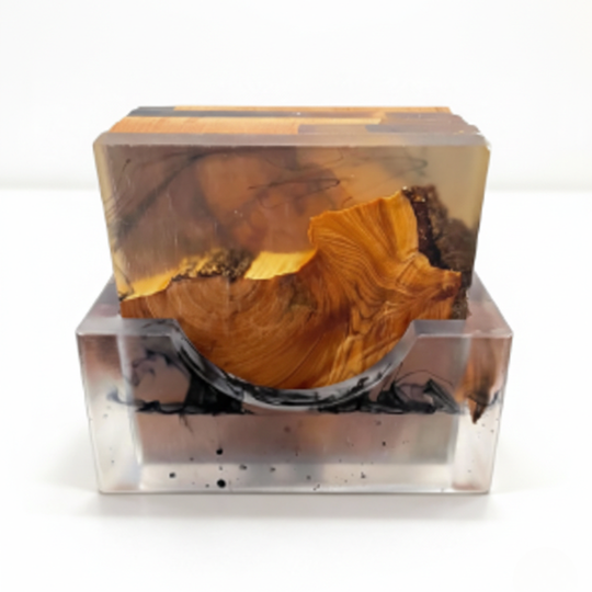Wood Coasters Set - Japanese Design - Resin Accents