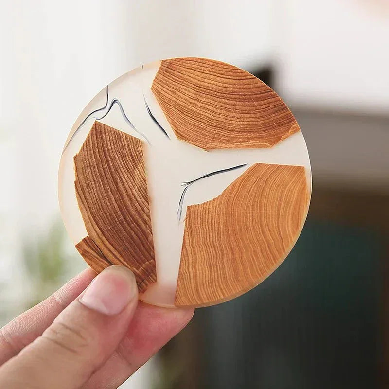 Wood Coasters Set - Japanese Design - Resin Accents